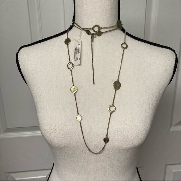 NWT Kenneth Cole long 56 inch gold tone necklace; wear multiple ways. Signed. - Picture 1 of 12